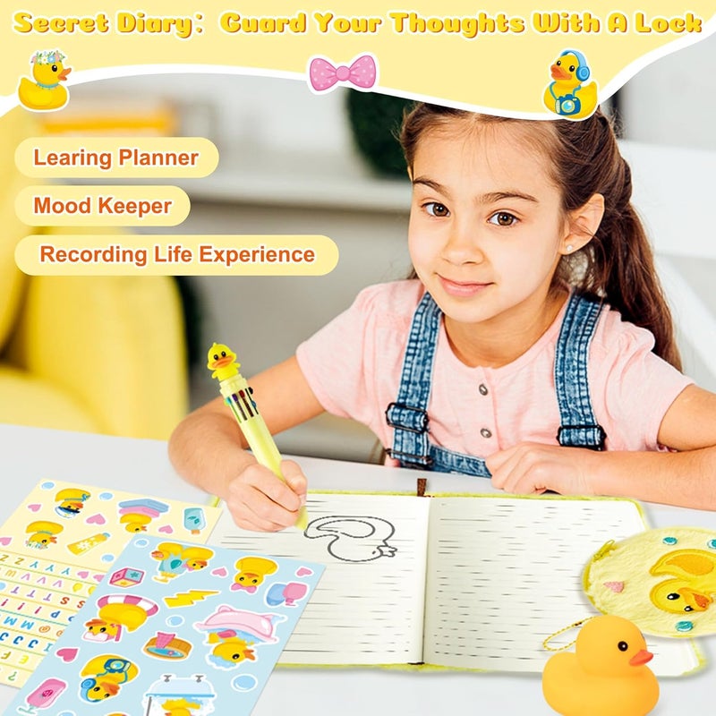 CY2SIDE 6PCS Yellow Rubber Duck Gift Set for 6-8 Year Old Girls, Cute Duck Plush Secret Diary Journal with Coin Purse Pen Sticker and Bath Toy, Birthday Gifts - Image 5